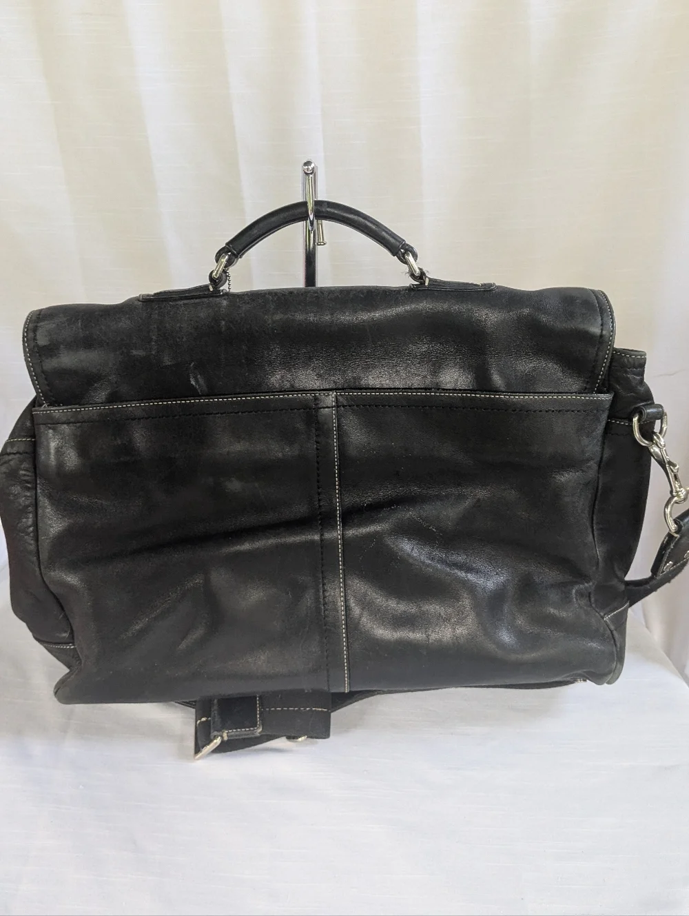 Coach Black Leather Laptop Messenger Bag with Silver Hardware E0993 70095